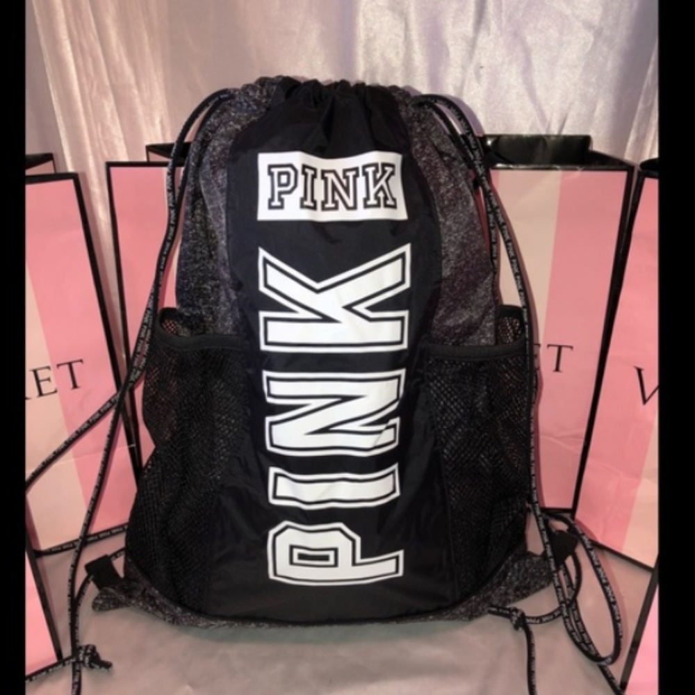 Victoria Secret PINK Drawstring Backpack Black - Picture 2 of 5